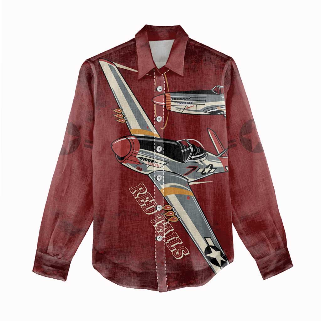Tuskegee Airmen Spit Fire 477th Women Casual Shirt Crimson Grunge - African Pride