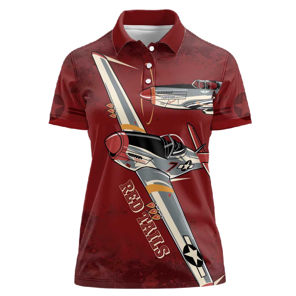 Tuskegee Airmen Spit Fire 477th Women Polo Shirt Crimson Grunge - African Pride