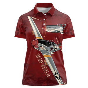 Tuskegee Airmen Spit Fire 477th Women Polo Shirt Crimson Grunge - African Pride