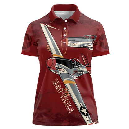 Tuskegee Airmen Spit Fire 477th Women Polo Shirt Crimson Grunge LT7