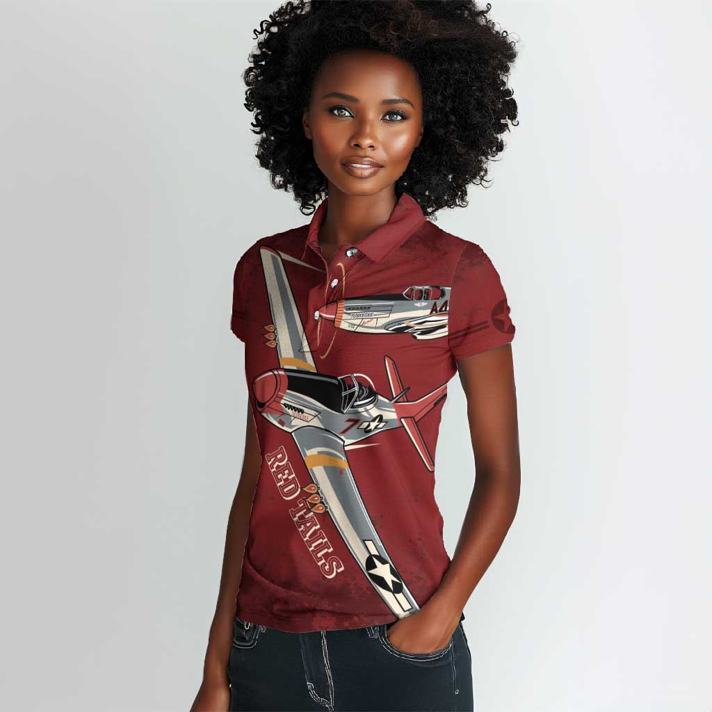Tuskegee Airmen Spit Fire 477th Women Polo Shirt Crimson Grunge - African Pride
