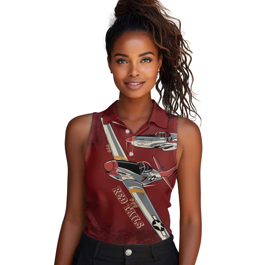 Tuskegee Airmen Spit Fire 477th Women Sleeveless Polo Shirt Crimson Grunge - African Pride