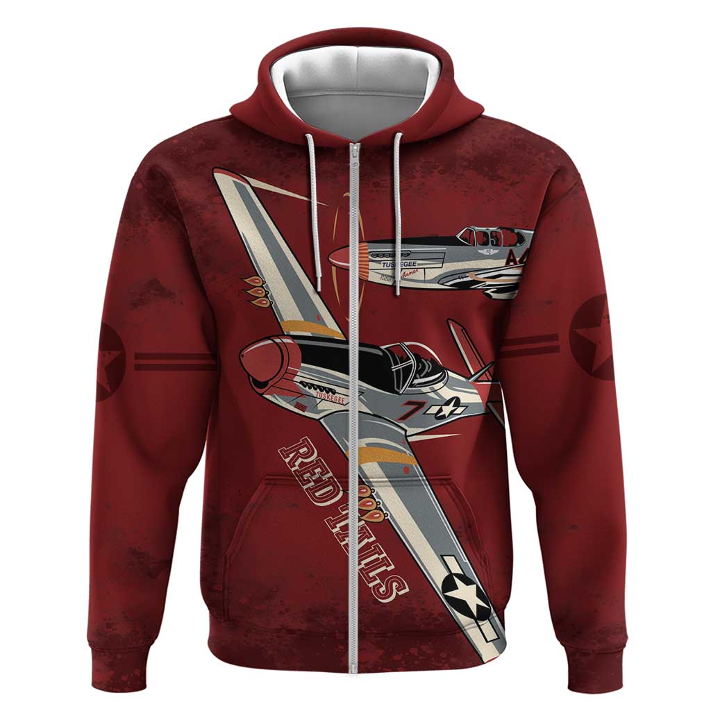 Tuskegee Airmen Spit Fire 477th Zip Hoodie Crimson Grunge - African Pride