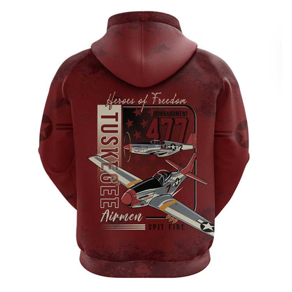Tuskegee Airmen Spit Fire 477th Zip Hoodie Crimson Grunge - African Pride