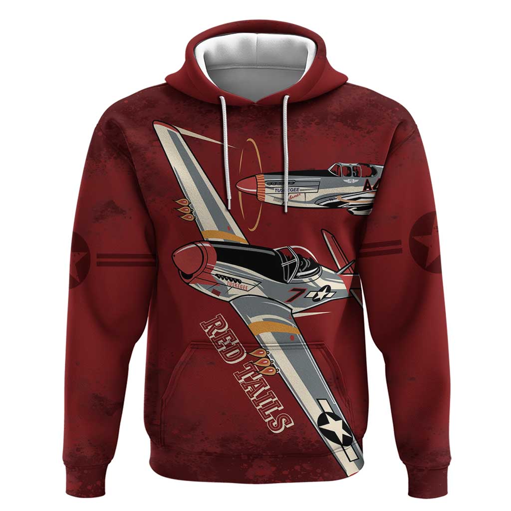 Tuskegee Airmen Spit Fire 477th Zip Hoodie Crimson Grunge - African Pride