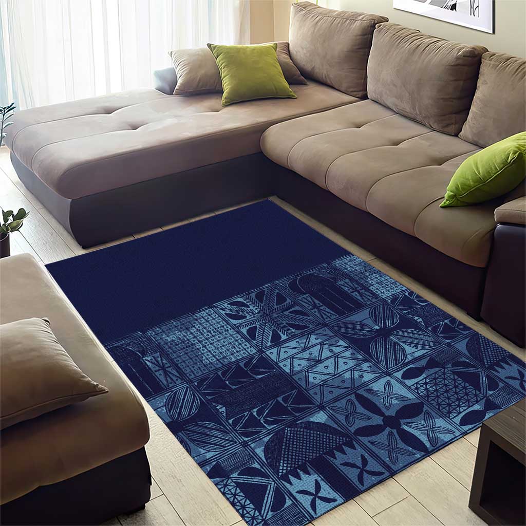 Yoruba Adire Eleko Patterns Area Rug Indigo Vintage