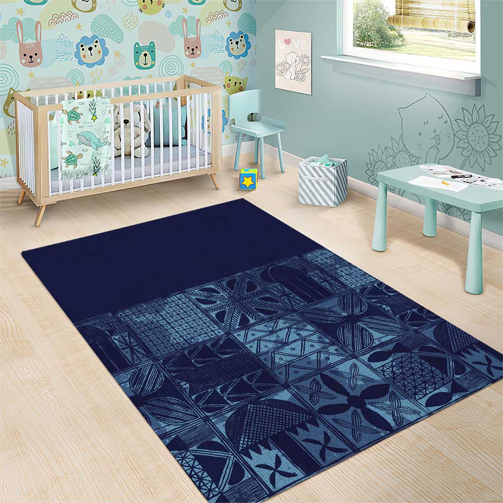 Yoruba Adire Eleko Patterns Area Rug Indigo Vintage