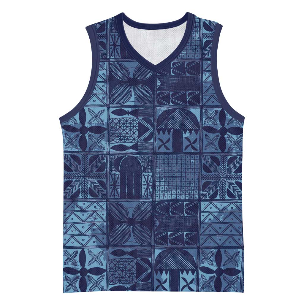 Yoruba Adire Eleko Patterns Basketball Jersey Indigo Vintage - African Pride