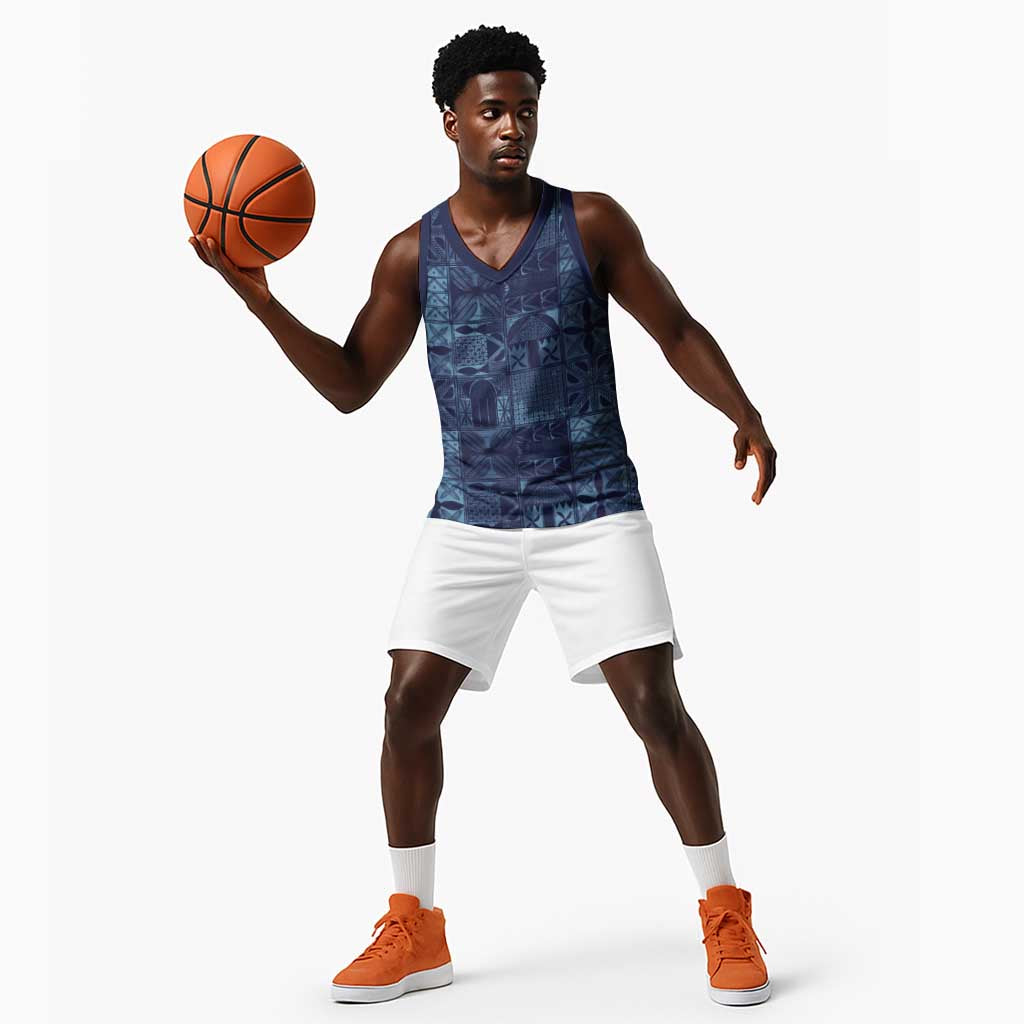 Yoruba Adire Eleko Patterns Basketball Jersey Indigo Vintage LT7