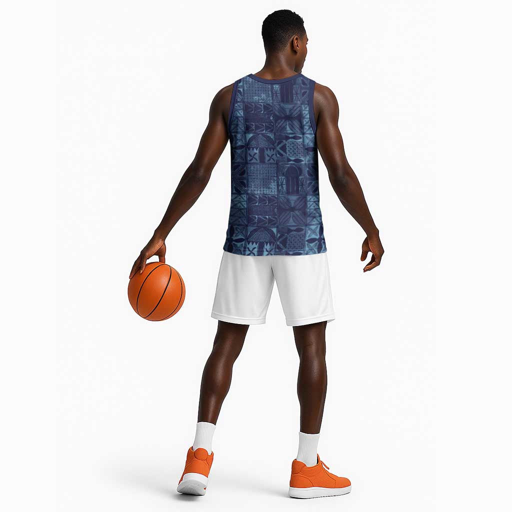 Yoruba Adire Eleko Patterns Basketball Jersey Indigo Vintage LT7