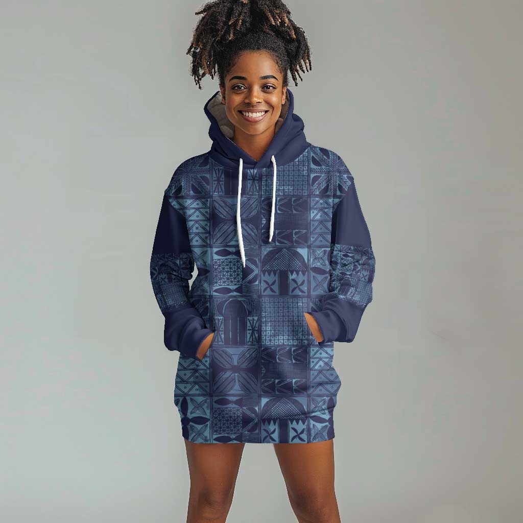 Yoruba Adire Eleko Patterns Hoodie Dress Indigo Vintage