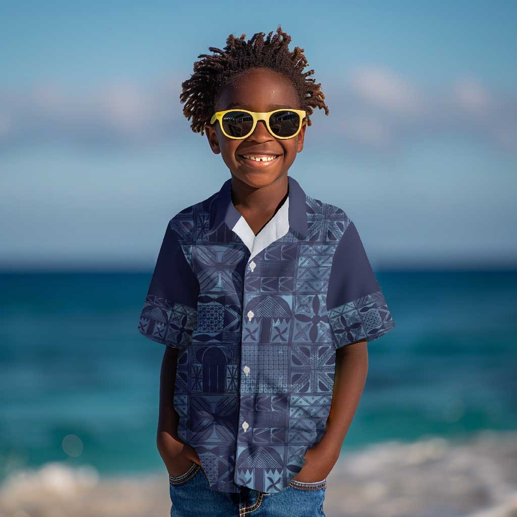 Yoruba Adire Eleko Patterns Kid Hawaiian Shirt Indigo Vintage