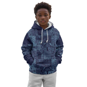Yoruba Adire Eleko Patterns Kid Hoodie Indigo Vintage