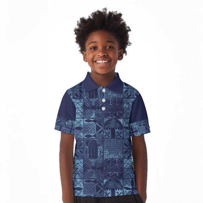 Yoruba Adire Eleko Patterns Kid Polo Shirt Indigo Vintage