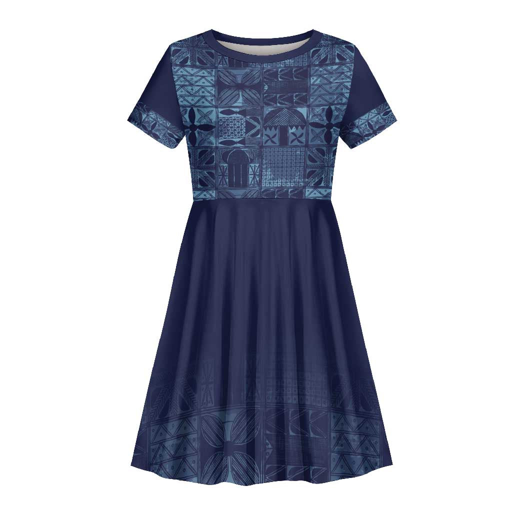 Yoruba Adire Eleko Patterns Kid Short Sleeve Dress Indigo Vintage