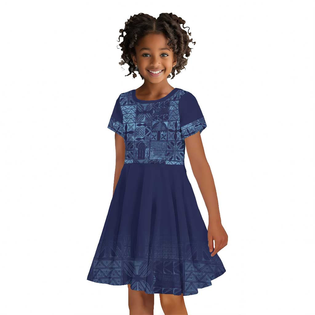 Yoruba Adire Eleko Patterns Kid Short Sleeve Dress Indigo Vintage