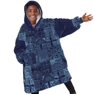 Yoruba Adire Eleko Patterns Kid Wearable Blanket Hoodie Indigo Vintage