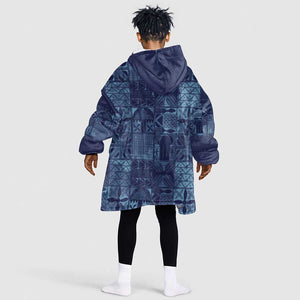 Yoruba Adire Eleko Patterns Kid Wearable Blanket Hoodie Indigo Vintage