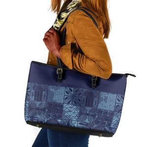 Yoruba Adire Eleko Patterns Leather Tote Bag Indigo Vintage