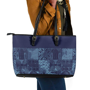 Yoruba Adire Eleko Patterns Leather Tote Bag Indigo Vintage