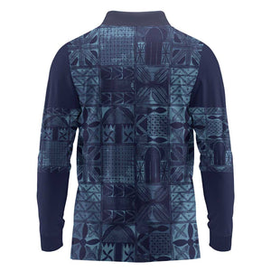 Yoruba Adire Eleko Patterns Long Sleeve Polo Shirt Indigo Vintage