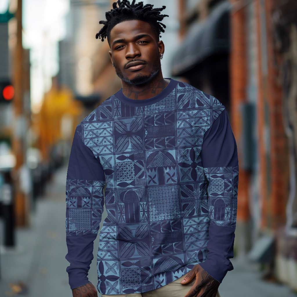 Yoruba Adire Eleko Patterns Long Sleeve Shirt Indigo Vintage
