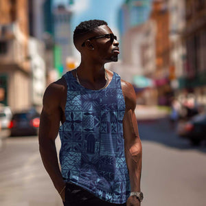 Yoruba Adire Eleko Patterns Men Tank Top Indigo Vintage
