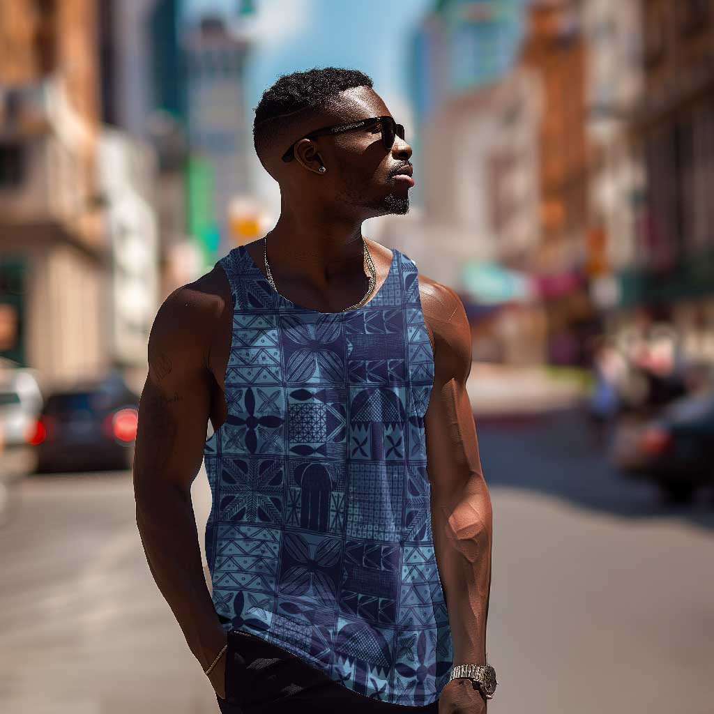 Yoruba Adire Eleko Patterns Men Tank Top Indigo Vintage