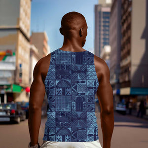 Yoruba Adire Eleko Patterns Men Tank Top Indigo Vintage