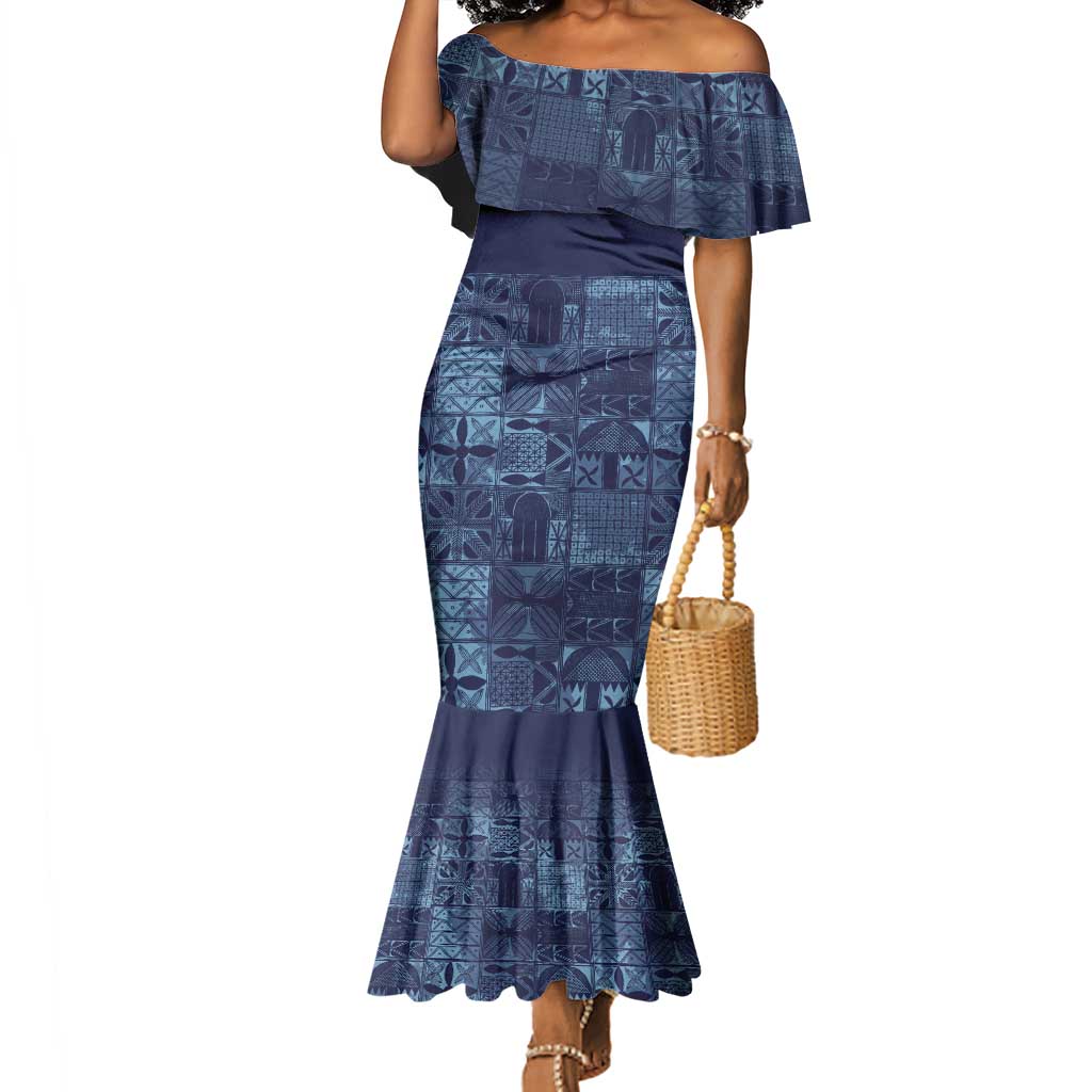 Yoruba Adire Eleko Patterns Mermaid Dress Indigo Vintage