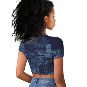 Yoruba Adire Eleko Patterns Raglan Cropped T shirt Indigo Vintage