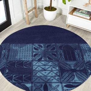 Yoruba Adire Eleko Patterns Round Carpet Indigo Vintage