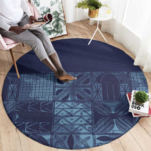 Yoruba Adire Eleko Patterns Round Carpet Indigo Vintage