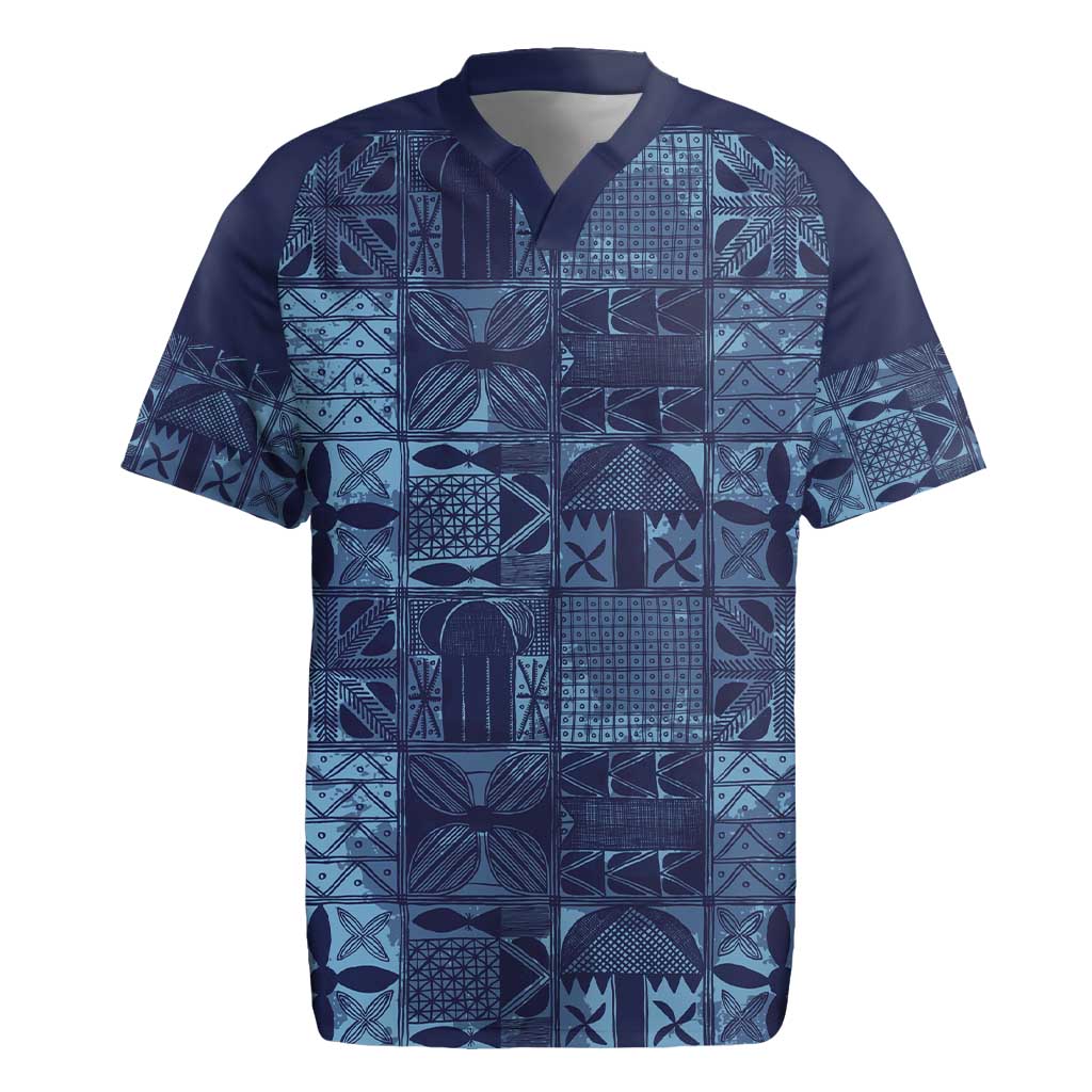 Yoruba Adire Eleko Patterns Rugby Jersey Indigo Vintage