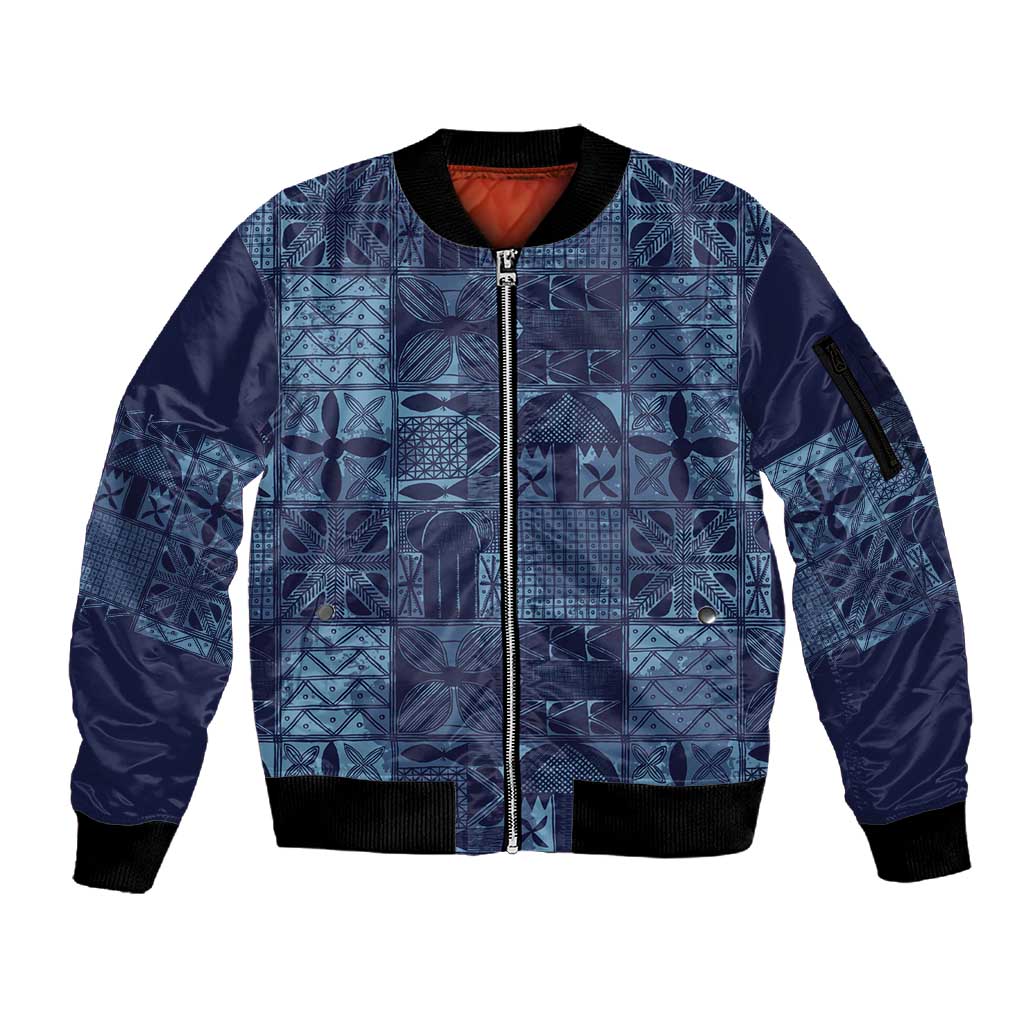 Yoruba Adire Eleko Patterns Sleeve Zip Bomber Jacket Indigo Vintage