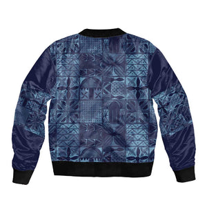 Yoruba Adire Eleko Patterns Sleeve Zip Bomber Jacket Indigo Vintage