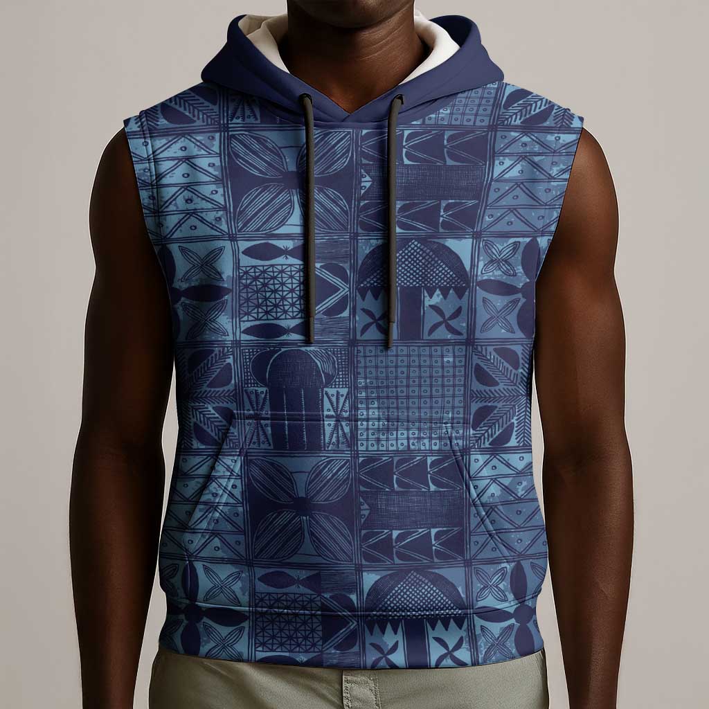 Yoruba Adire Eleko Patterns Sleeveless Hoodie Indigo Vintage - African Pride