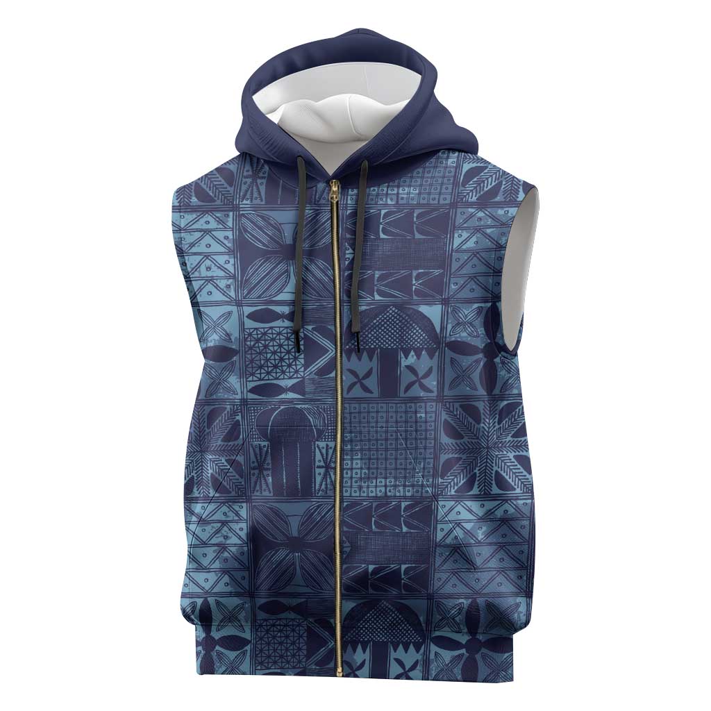 Yoruba Adire Eleko Patterns Sleeveless Zip Hoodie Indigo Vintage - African Pride