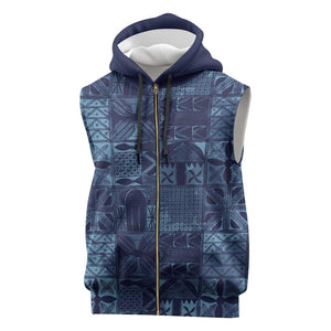 Yoruba Adire Eleko Patterns Sleeveless Zip Hoodie Indigo Vintage - African Pride