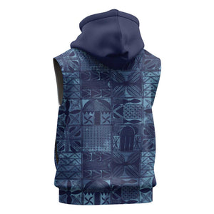 Yoruba Adire Eleko Patterns Sleeveless Zip Hoodie Indigo Vintage - African Pride