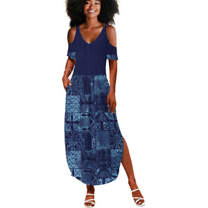 Yoruba Adire Eleko Patterns Summer Maxi Dress Indigo Vintage
