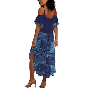 Yoruba Adire Eleko Patterns Summer Maxi Dress Indigo Vintage