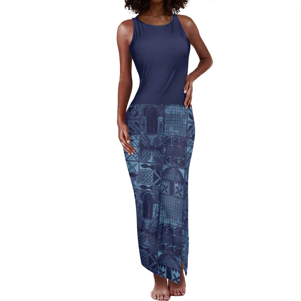 Yoruba Adire Eleko Patterns Tank Maxi Dress Indigo Vintage