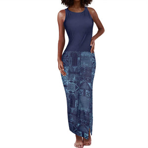 Yoruba Adire Eleko Patterns Tank Maxi Dress Indigo Vintage