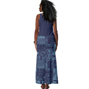 Yoruba Adire Eleko Patterns Tank Maxi Dress Indigo Vintage