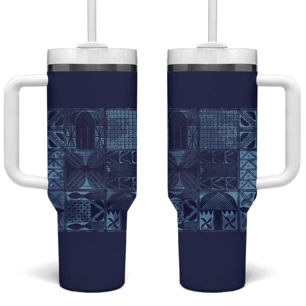 Yoruba Adire Eleko Patterns Tumbler With Handle Indigo Vintage