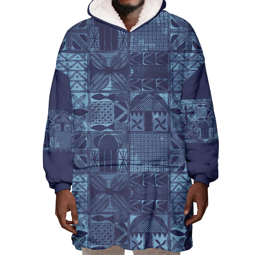 Yoruba Adire Eleko Patterns Wearable Blanket Hoodie Indigo Vintage
