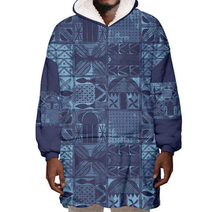 Yoruba Adire Eleko Patterns Wearable Blanket Hoodie Indigo Vintage