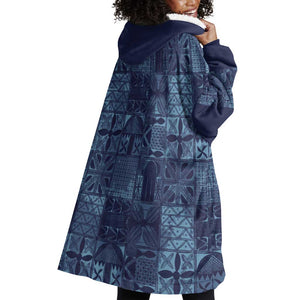 Yoruba Adire Eleko Patterns Wearable Blanket Hoodie Indigo Vintage