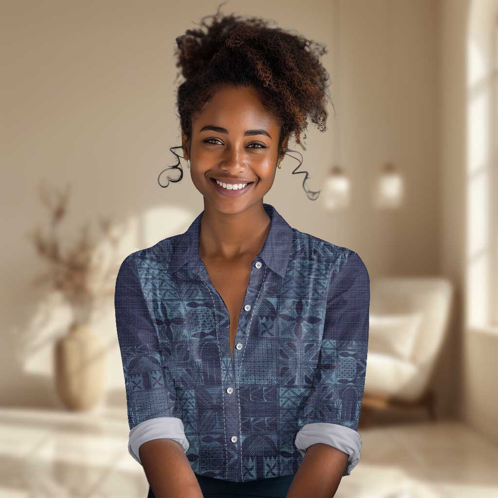 Yoruba Adire Eleko Patterns Women Casual Shirt Indigo Vintage